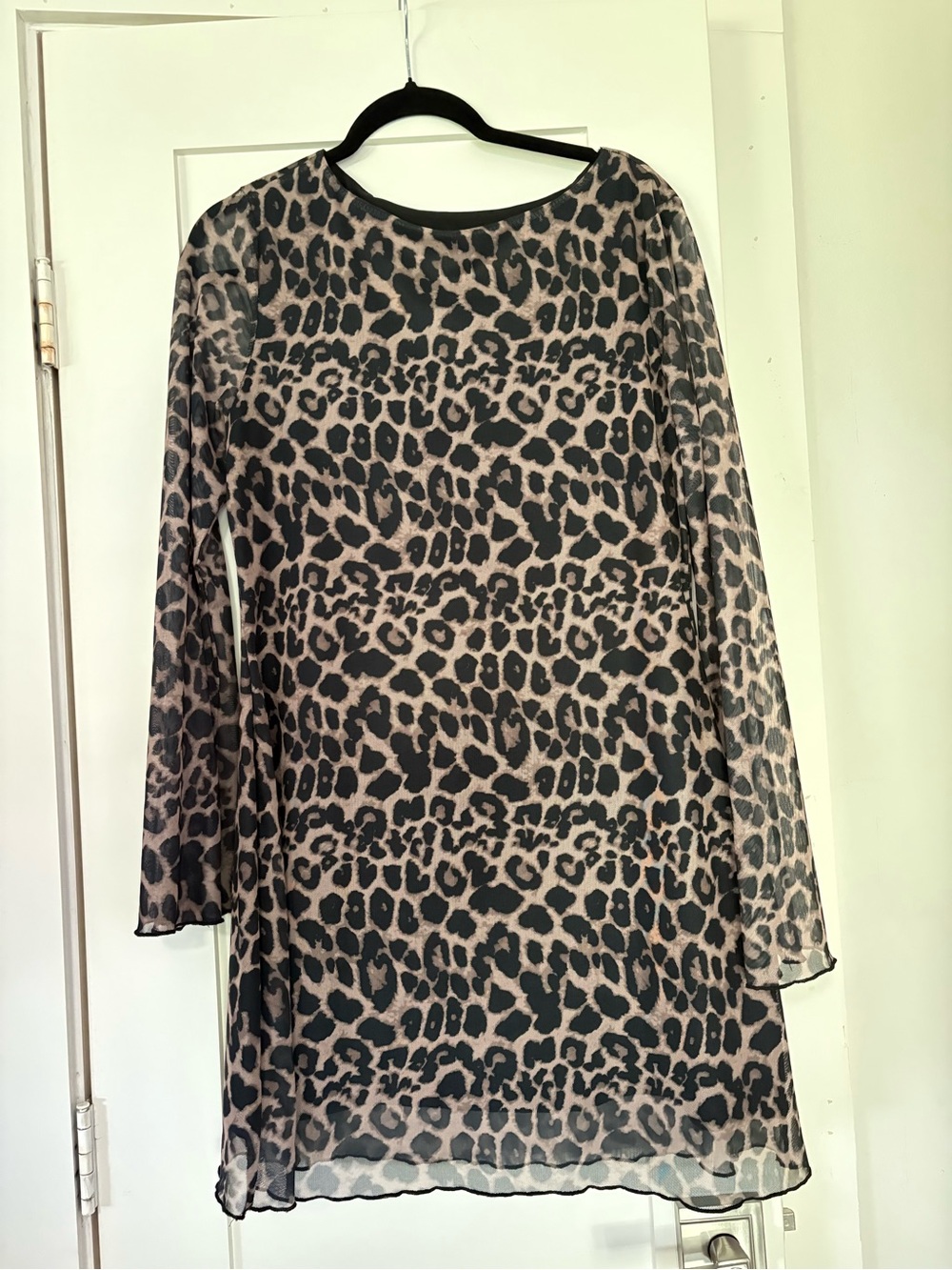 Amazon Leopard Print Long Sleeve Dress - Black and Beige